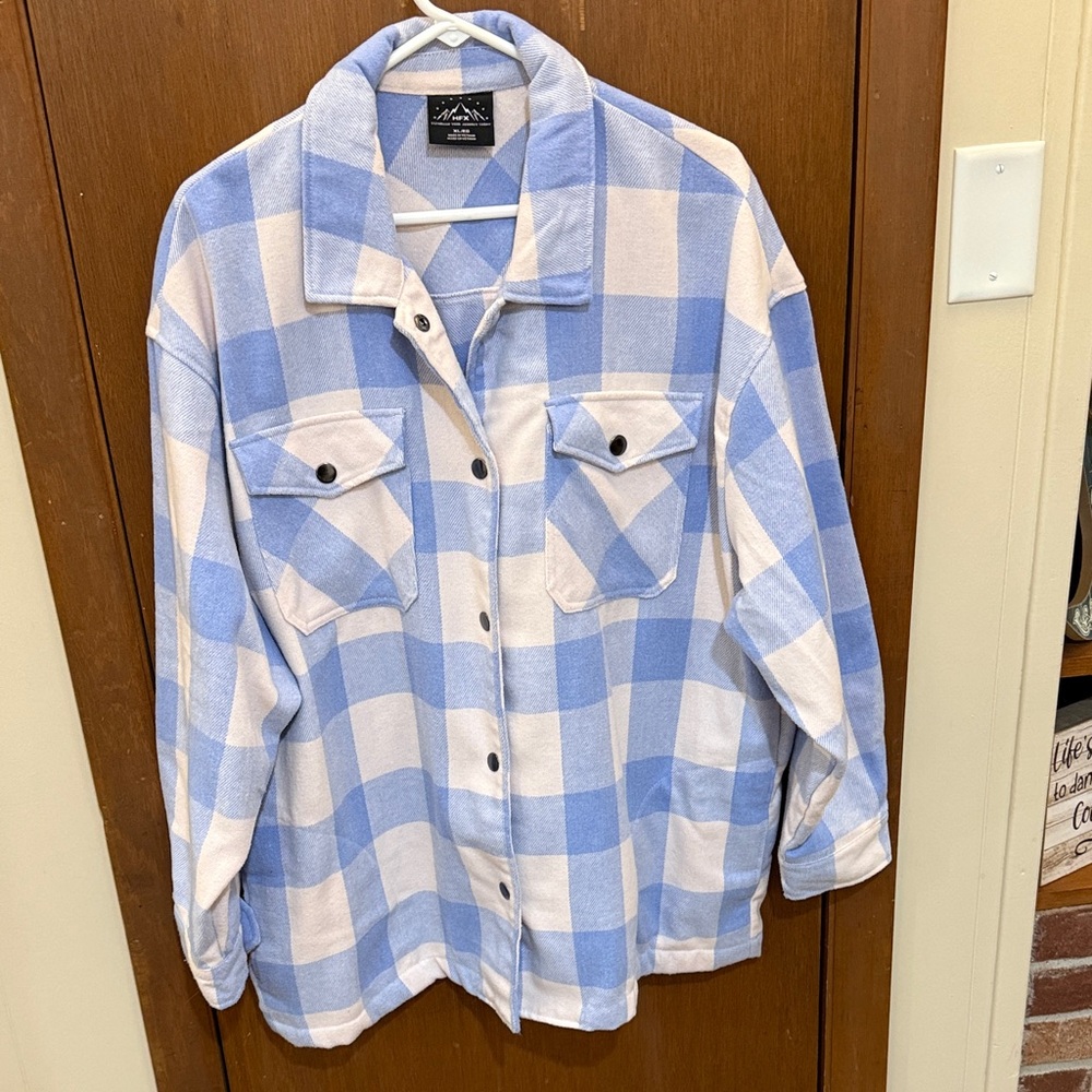 Blue and White Plaid Women's Heavy Flannel/Shacket